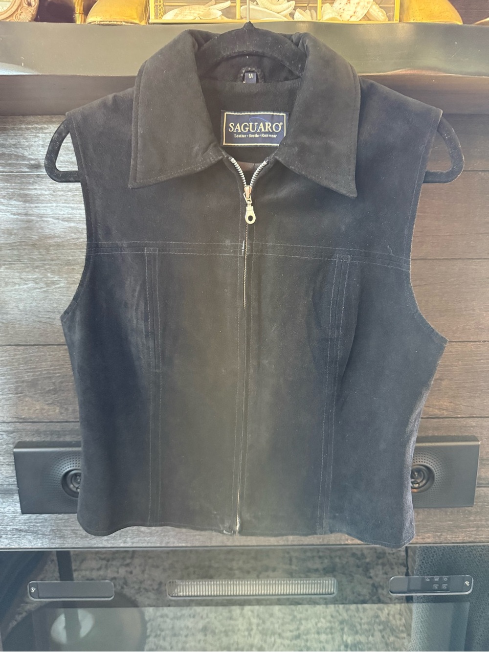 SAGUARO Black Suede Zip-Front Vest